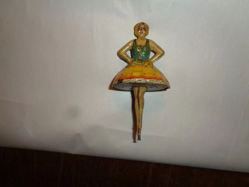 Vintage 1930's Louis Marx Twinkle Toes Ballerina Dancer Tin Toy Yellow Red Dress