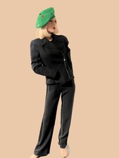 VTG Escada Black 3 Piece Crystal Zipper Embellished Evening Pant Suit STUNNING