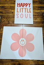 3Pcs Pink Kids Wall Art Fun Kids Canvas Girls Room Flowers Wall Decor Nursery C