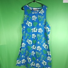 Susan Graver Womans Large Blue Floral Sleeveless Cotton Dress Made In USA