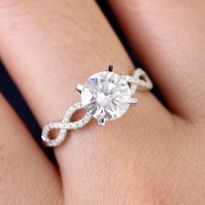 2 Ct Round Cut Simulated Twisted Shank Engagement Ring In 14k White Gold Plated