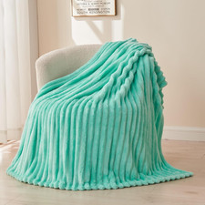 Super Soft Throw Blanket Aqua Premium Silky Flannel Fleece 3D Ribbed Jacquard Li