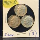 1964  D (3) ROOSEVELT SILVER  DIMES   VERY  NICE  !!!!
