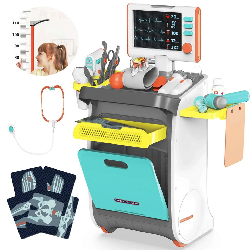 Play Doctor Kit for Kids Pretend Medical Set with Cart. In White/Red Deluxe Set - Image 3 of 4