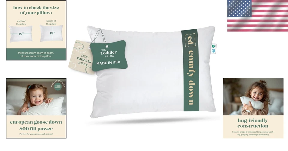 Almohada de viaje para niños pequeños de tamaño perfecto - hipoalergénica, 800 relleno plumón de ganso Foto 2 de 4