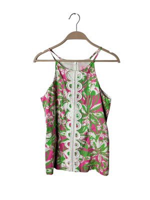 LILLY PULITZER Annabelle Top Sz 6 Pink/Green Forgot my Trunks Coastal Floral