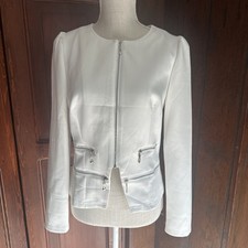 Zeagoo Women  s White Zip Up Blazer Jacket Size Small Casual Business EUC