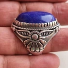Ancient Vintage Victorian Ring Sterling Silver Lapis Lazuli Stone - Size 9