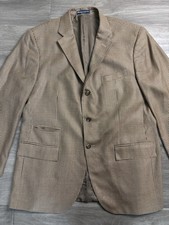 Polo Ralph Lauren Brown Houndstooth Wool Silk Blazer Men Size 44R Made in Italy