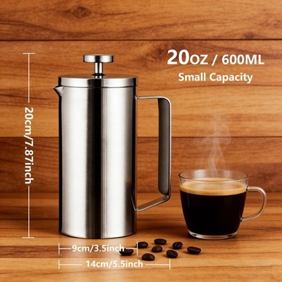 Small French Press Coffee Maker 600ml DoubleWall Insulated 20 oz 24 Cups |  eBay