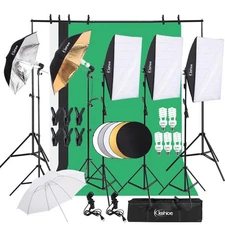 Photo Studio Photography Light Kit Umbrella Softbox Backdrops Stand w/Panel