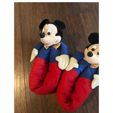 Vintage early 90s Disney Mickey Mouse Plush Slippers Adult Size M 7-8 Bow