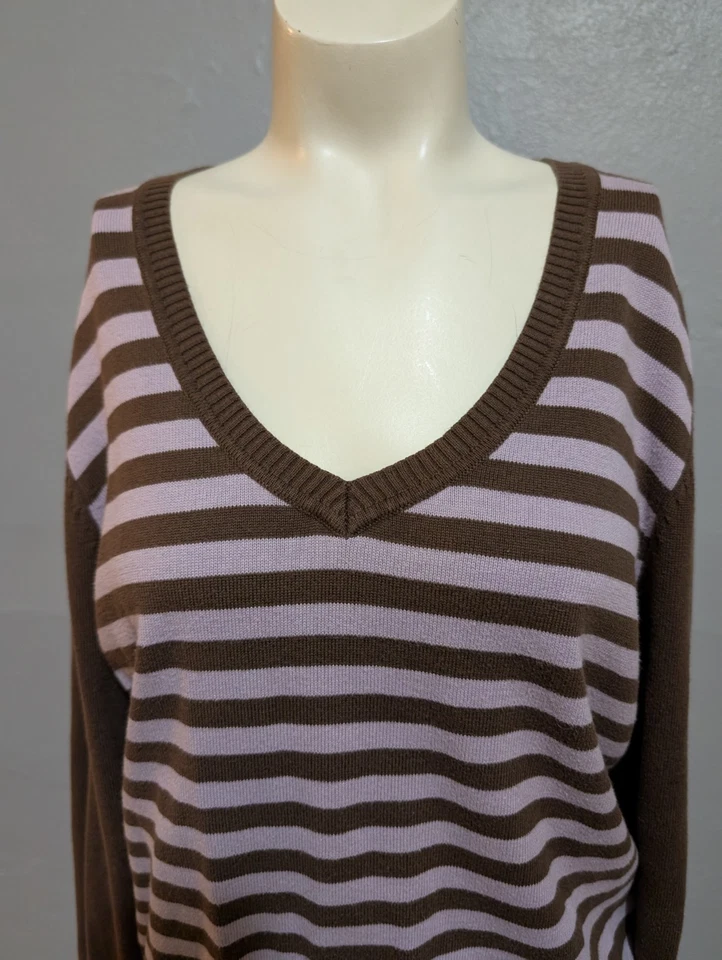 Vintage 90s Acedemia Sweater L Stiped Brown & Pink Preppy Lightweight B Moss Y2K - Image 3 of 4