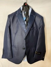 Tazio Boys Navy Blue Textured Formal 5 Piece With Bow Tuxedo Suit Set Size 4