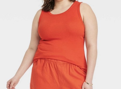 #ad New Day Slim Fit High Neck Tank Top Womens 3X Ribbed Red New With Tag $10.00