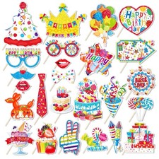 25 Pcs Birthday Photo Booth Props Kit with Stick,Colorful Funny Theme Party D...