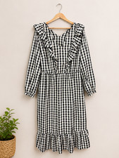 Simply Be Midi Dress Gingham Size UK 26 Black White Ruffle Cottagecore Plus Size