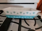 2 Vintage Pyrex Snowflake Turquoise Rectangle Baking Dish 548-B  1-1/4 Qt NO LID