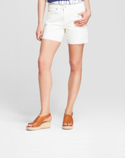 NEW NWT Universal Thread White Stretch Denim Mid-Rise Cut-Off Boyfriend Shorts 6