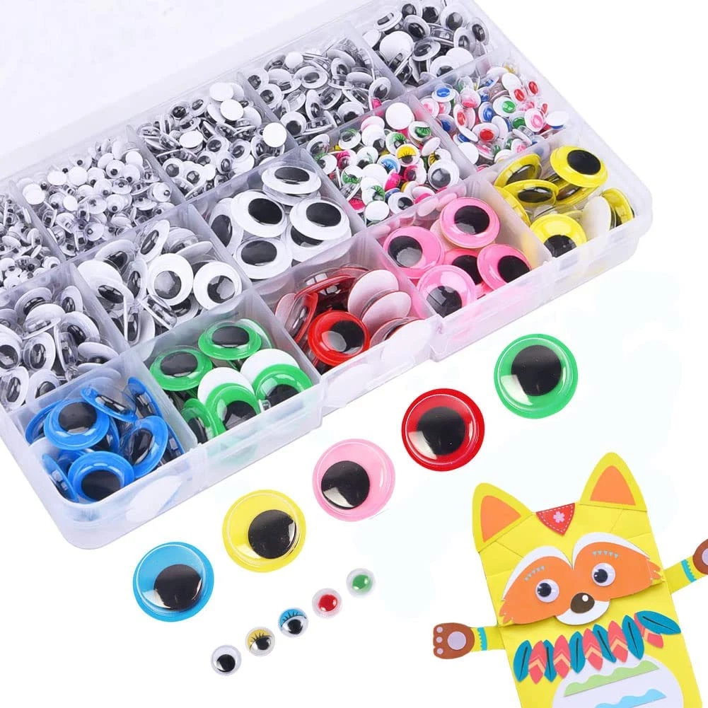 Googly Eyes, 1500 Mixed Colored Wiggle Eyes Self Adhesive Assorted