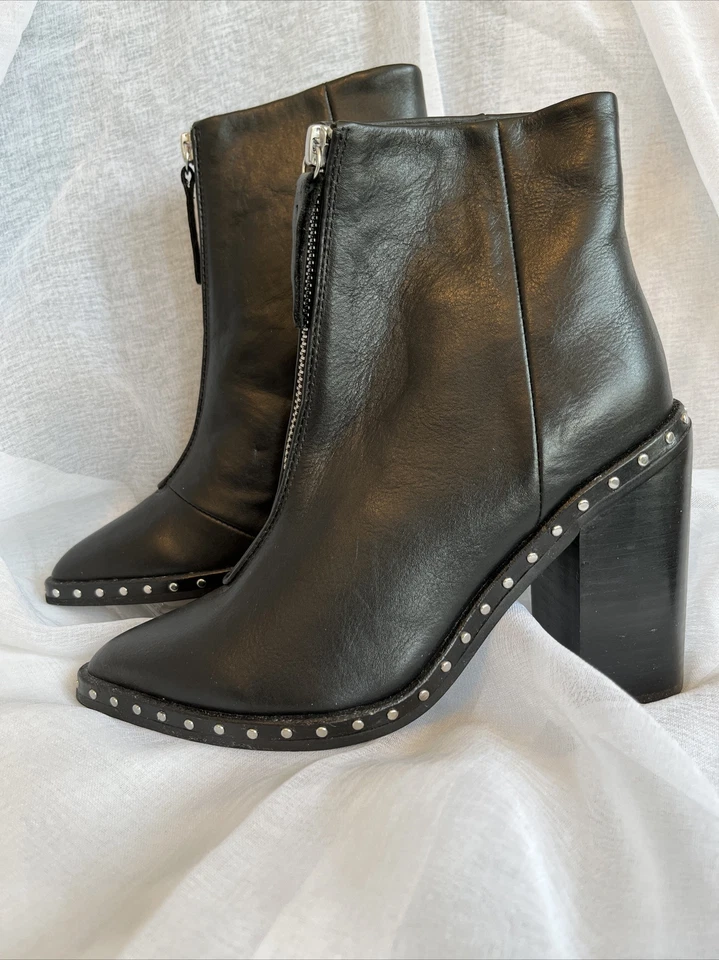 Botines Sol Sana Axel Cuero Negro Remaches Tacones Bloque 36 Foto 2 de 4