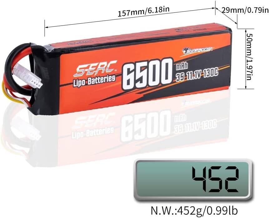 SUNPADOW 3S Lipo Battery 6500mAh 11.1V 130C for RC Vehicle Car