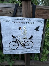 HOMEGOODS Shopping Bag Reusable Tote Skeleton Hat Halloween Bike BLACK Crows