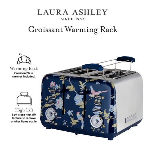Laura Ashley Elveden Navy 1.7L Kettle & 4-Slice Toaster Set, Fast Boil, Defrost, - Picture 7 of 9