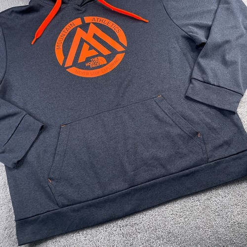 North Face Hoodie Mens 2XL XXL Grey Orange Mountain Logo Pullover Sweatshirt - Picture 4 of 10