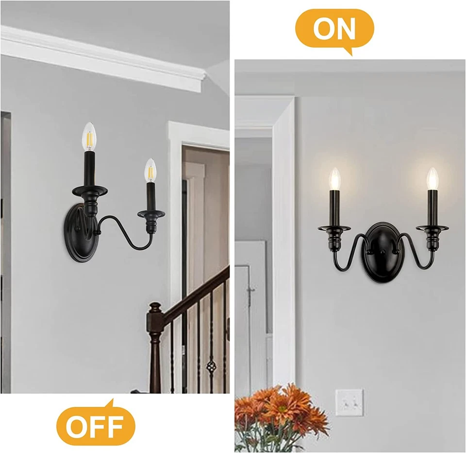 Farmhouse Industrial Wall Light Fixtures Candle Black Wall Lamp Sconce Bedroom - Image 3 of 4