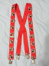 Mens X-Back Elastic Suspenders Adjustable Clip Red Christmas Penguin w/Santa Cap