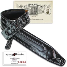 Walker & Williams C-34 Black Double Padded Premium Leather Guitar Strap  