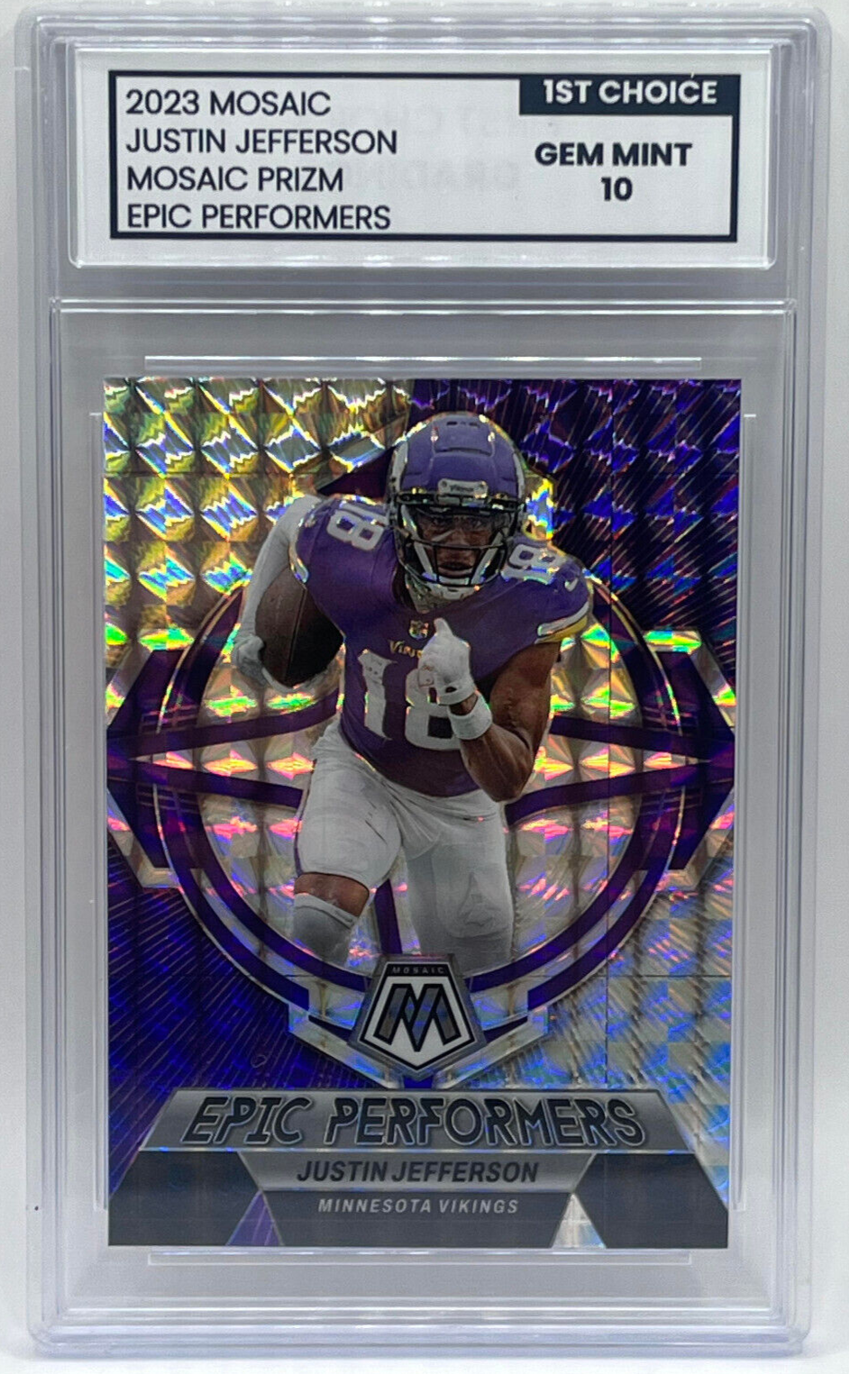 2023 Mosaic JUSTIN JEFFERSON EPIC PERFORMERS MOSAIC PRIZM 1ST GRADED GEM MINT 10