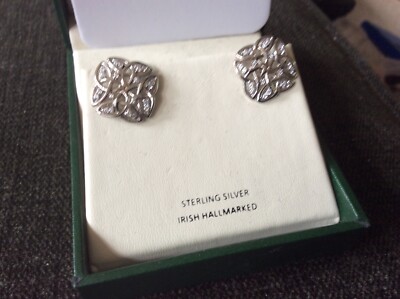 Boru Trinity Earrings With Diamond Chips Screw On Backs Sterling