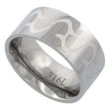 10mm Stainless Steel Laser Etched Tribal Inspired Design Wedding Band Ring