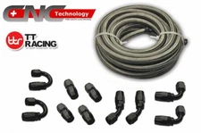 AN4 Stainless Steel Braided Fuel Line 20FT 6M Black Fitting Hose End Adaptor Kit