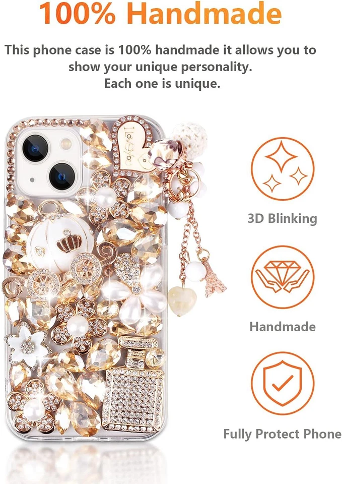 Funda trasera de goma con corazón de diamantes de imitación brillante para mujer para Nokia/LG/Moto Foto 3 de 4