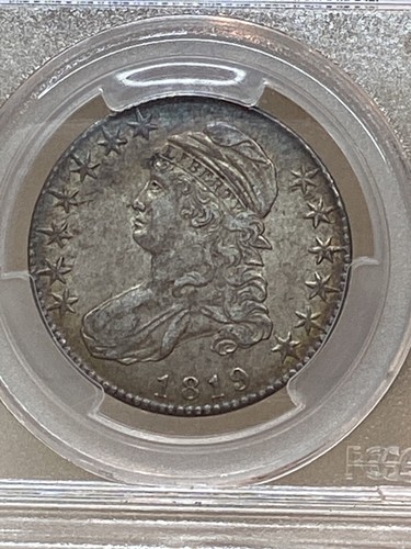 1819 capped bust half dollar Overton 111 PCGS AU50 (undergrade,looks au55) toned - Picture 2 of 6