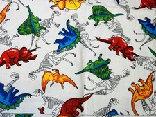 Very Cute Dinosaur Soft Flannel Fabric Panel White Background 1 Yard