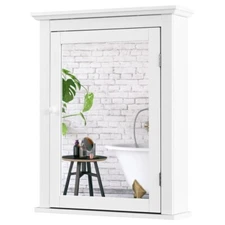 Bathroom Mirror Cabinet Wall Mounted Adjustable Storage Shelf Medicine White
