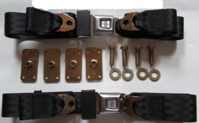 Seat Belts Black With Mounting Kit For Fords, GM , Mopar 2 Point  , 60 inch