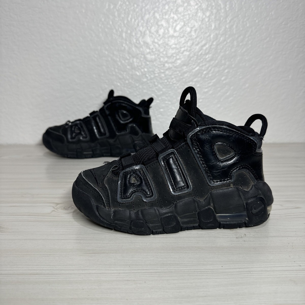 Nike Air More Uptempo Mid Black Anthracite FQ7733-001 Kids Shoes Size 12c
