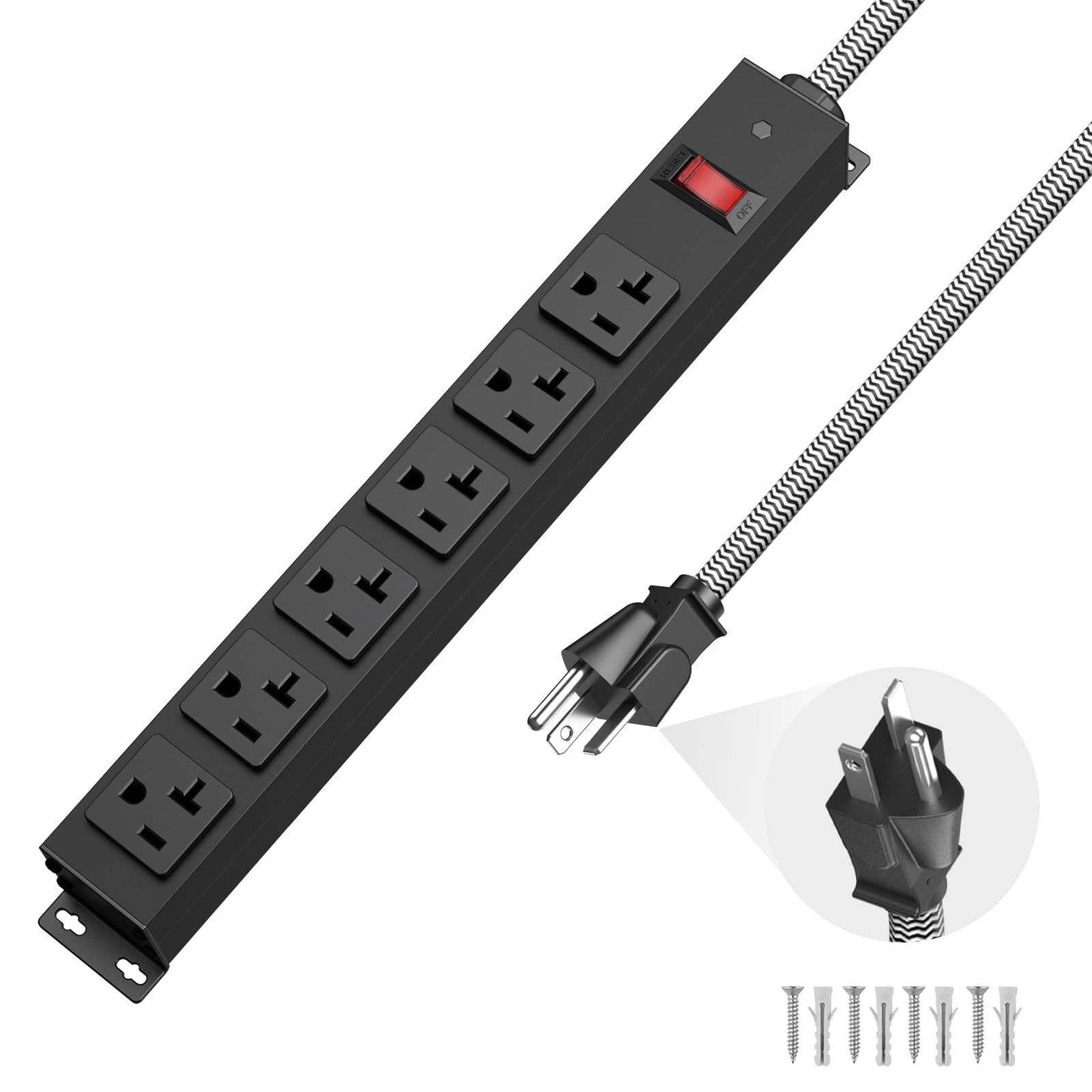 20 Amp Power Strip with 5-20P/T- Plug, Heavy Duty High Amp Metal Surge Protec...