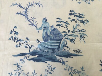 BRUNSCHWIG & FILS Chinoiserie blue warm white screen print birds 4 yards new