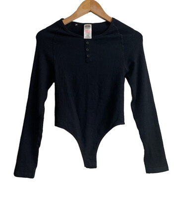 GYMSHARK Women's Power Down Black Thong Long Sleeve Bodysuit Size