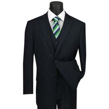 BIG  TALL Men's Navy Blue Pinstripe 3-Piece 2-Button Classic-Fit Suit NWT