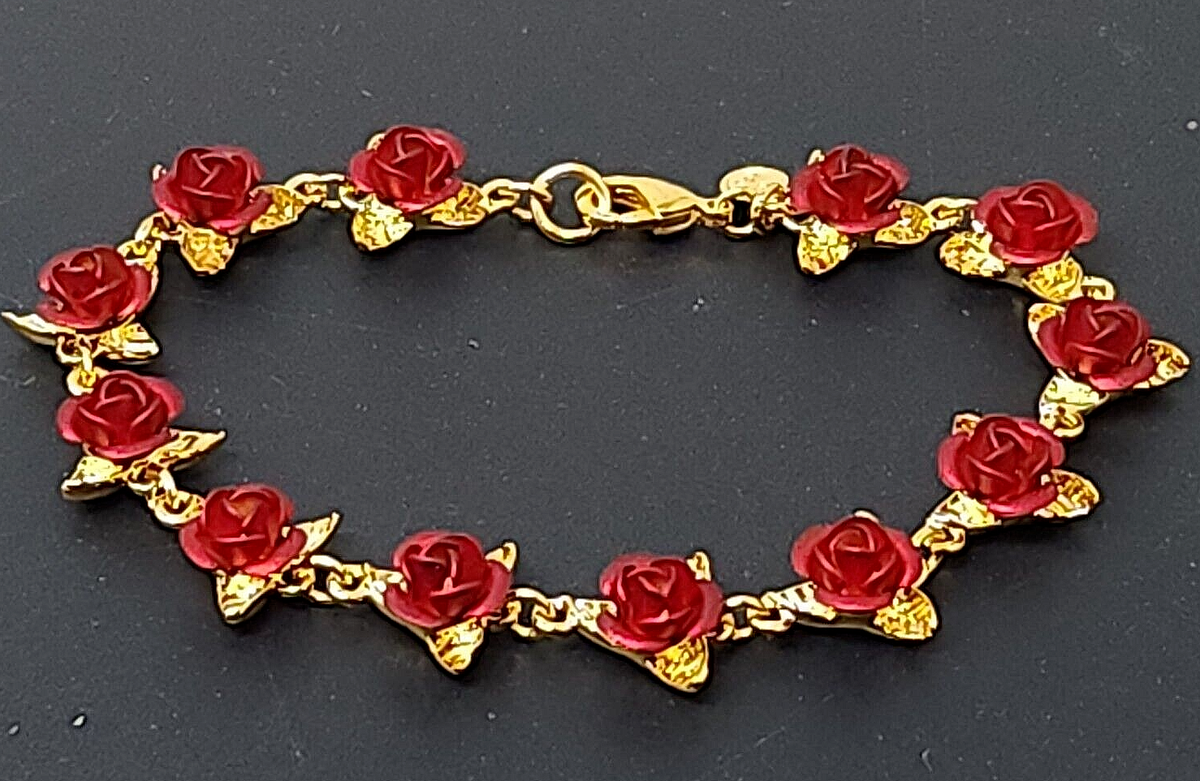Red Roses Danbury Mint Dozen Roses Bracelet Twelve Roses Bracelet