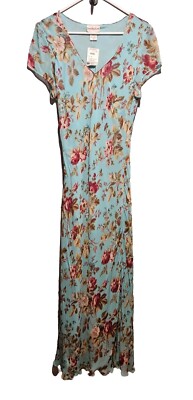 Paradise East Dress Womens Large Blue Maxi Floral Sequin Fairy Boho 90s Y2k