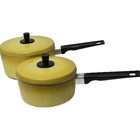 Kitchen Delight Pans pots Yellow 2pc retro Heavy Duty Aluminum Vintage 2qt 1.5qt