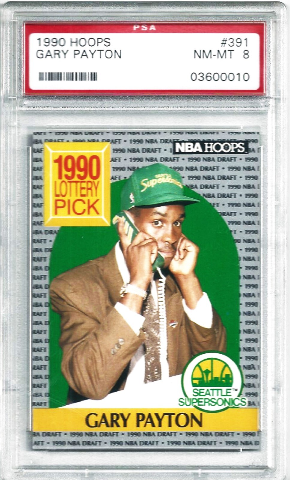 GARY PAYTON Seattle Supersonics Rookie Card Hall of Famer 1990 Hoops #391 PSA 8